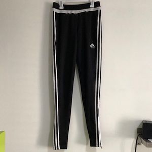 Black and white striped adidas jogggers